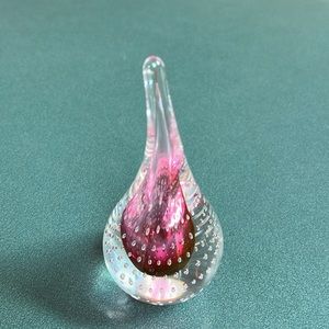 Adam Jablinski Art Glass paperweight. Signed pink teardrop bubbles.